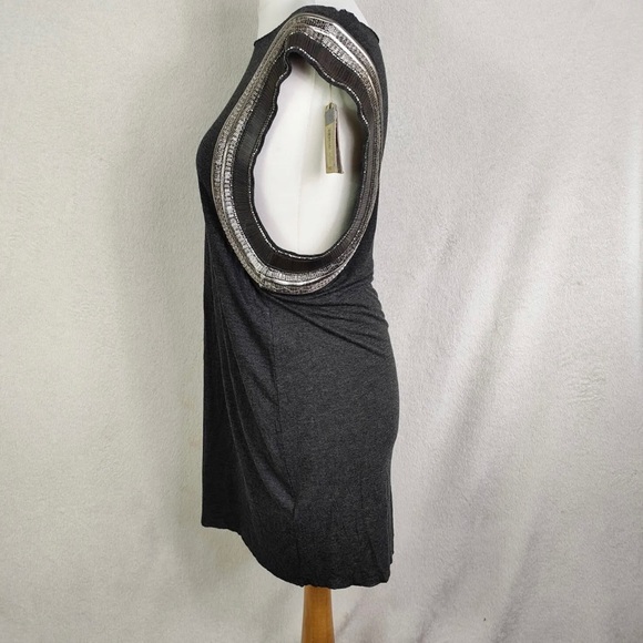 AllSaints Siri Hand Embellished Vest Mini Dress Charcoal Grey UK Size 12 New - Picture 6 of 10
